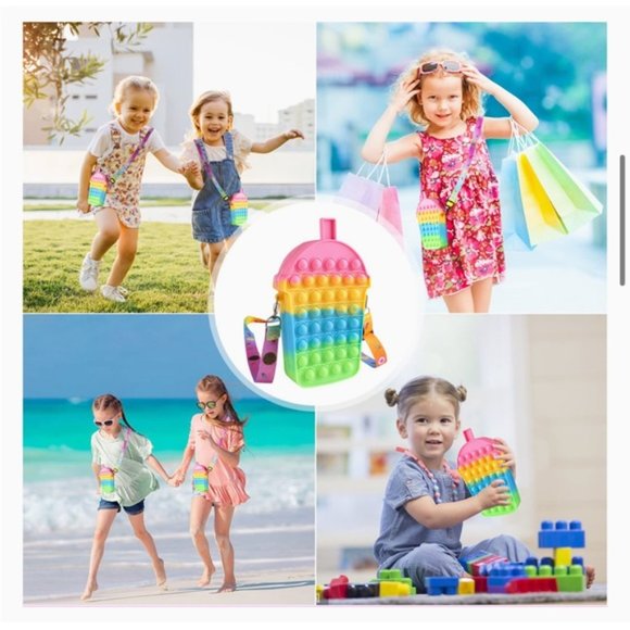 Trendy Rainbow Milkshake Bubble Boba Tea Pop It Crossbody Sensory Purse Bag - Picture 5 of 7